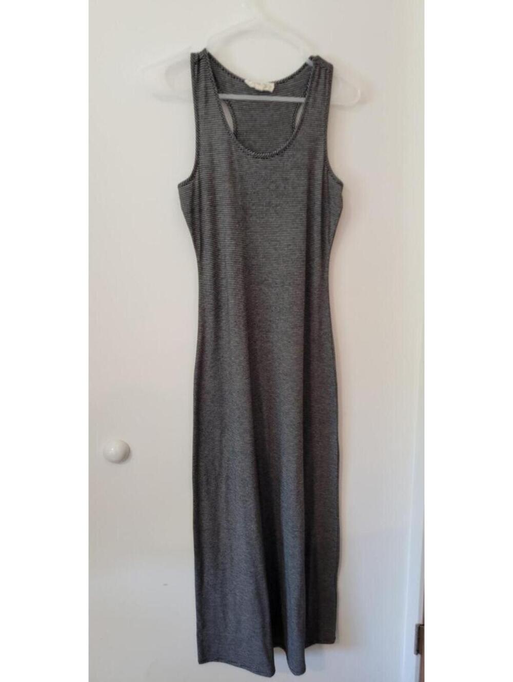 Black and Grey Striped Sleeveless Maxi Dress with Racerback